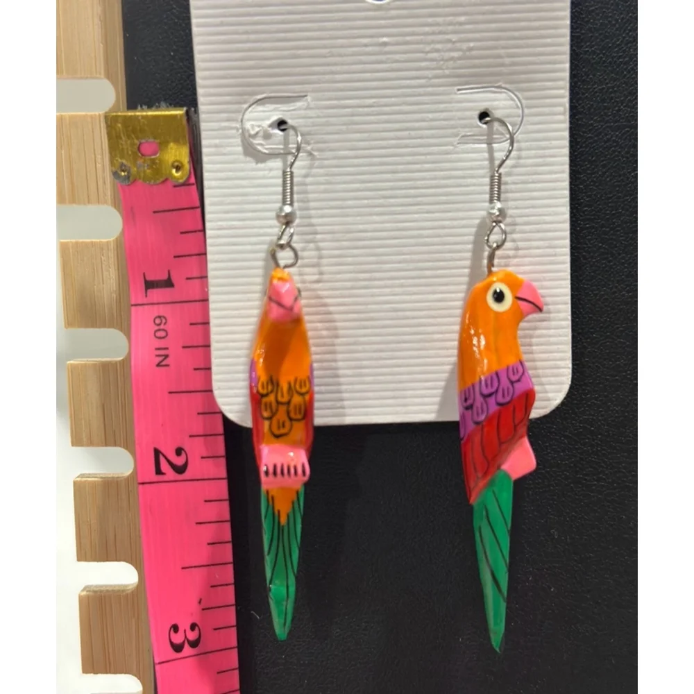 Women's Parrot Earrings - Orange & Green - Picture 2 of 2
